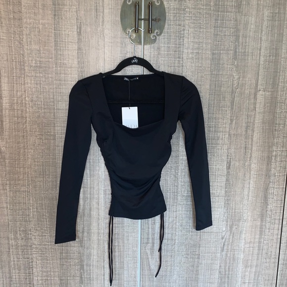 Zara Tops - Zara Ruched Square - Neck Long sleeve Top